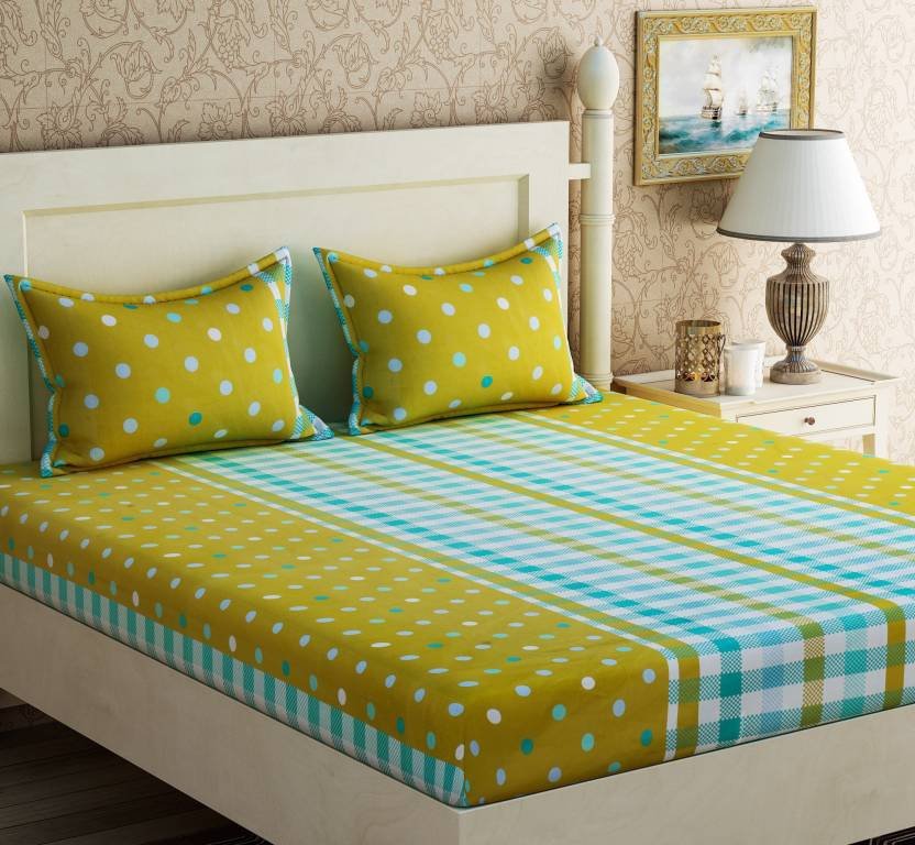 Zesture Cotton Polka Double Bedsheet  (1 Double Bedsheet with 2 Pillow Cover, Multicolor)
